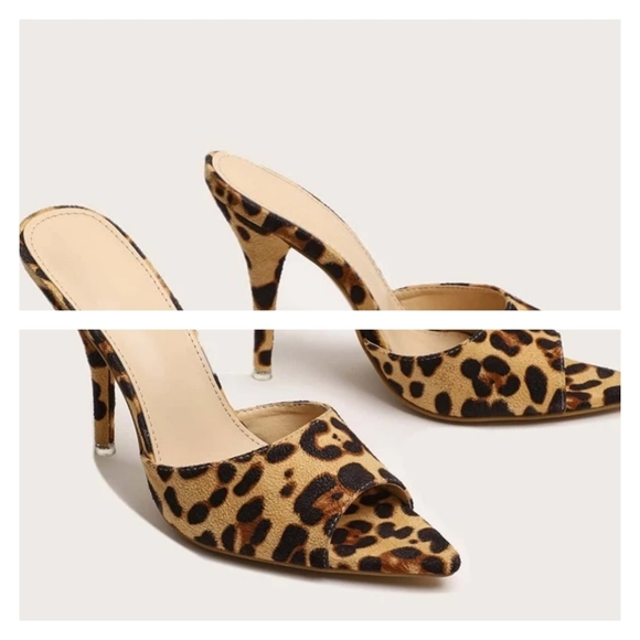 Leopard Print Trendy Minimalist Stiletto Heeled Mule Sandels (NWOT) - Picture 3 of 13